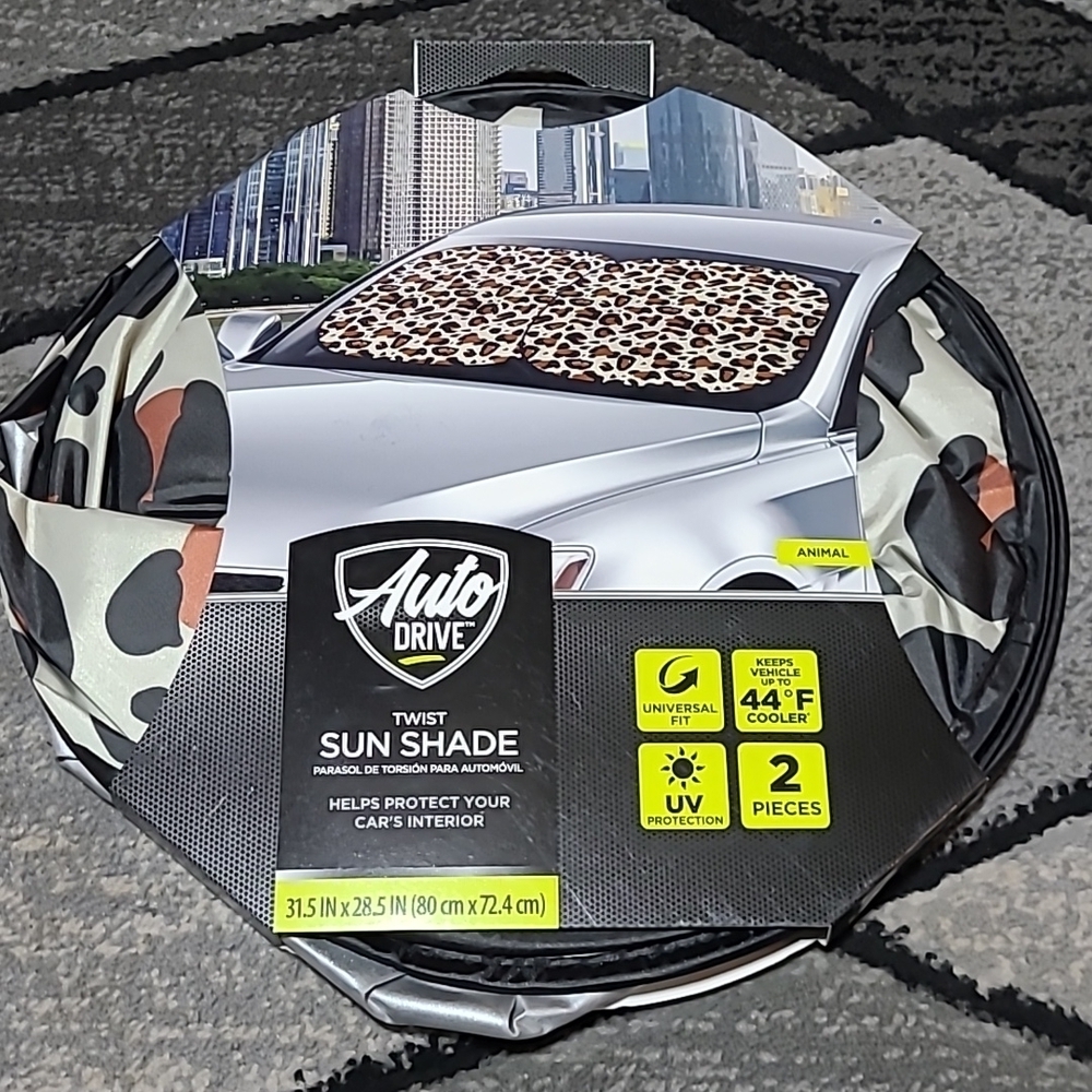 AUTO DRIVE LEOPARD PRINT TWIST SUN SHADE - Picture 8 of 9